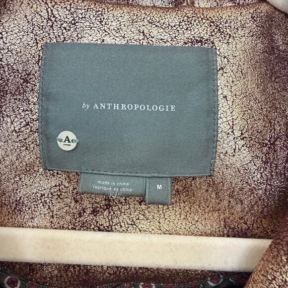 Anthropologie Metallic Bronze Gold Moto Jacket Faux Leather Biker Medium - Picture 3 of 6